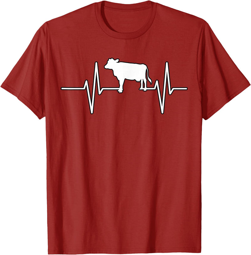 Animal Funny Farmer Farmers Gift Cow Cattle Beef Heartbeat Funny T-Shirt - Cranberry Red