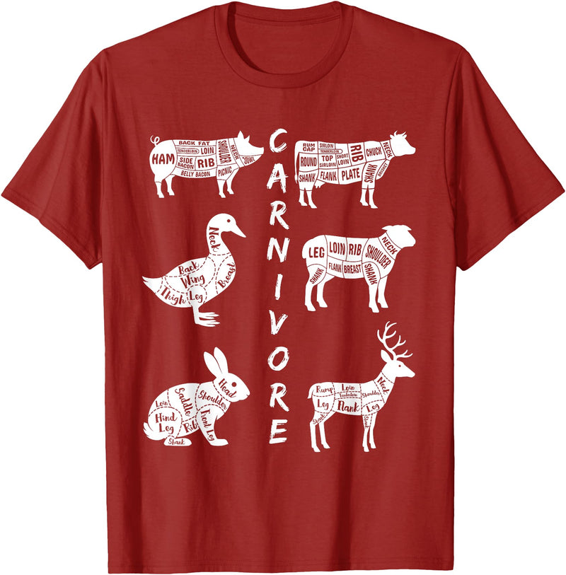 The Carnivore Carnivore - Cow Pig Duck Lamb Rabbit Deer T-Shirt - Cranberry Red
