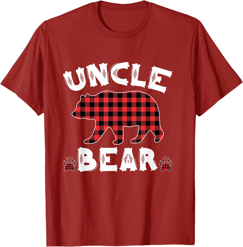 Uncle Bear Buffalo Dark Red Plaid Christmas Pajama Family T-Shirt - Cranberry Red