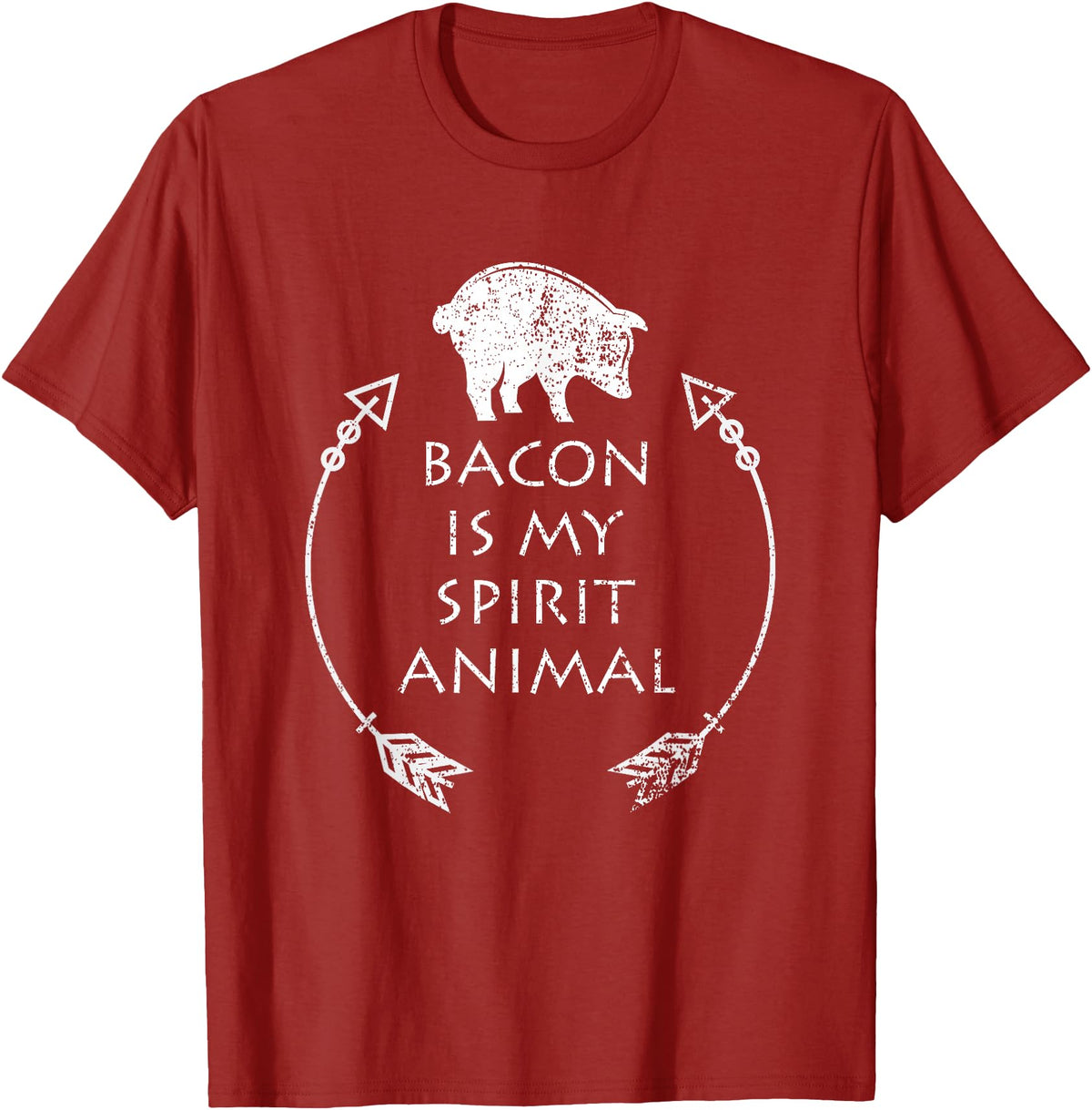 Pig Tees by MasArt Bacon is my Spirit Animal Funny Pig T-Shirt Distressed Gift T-Shirt - Cranberry Red