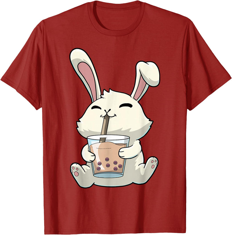 Cute Rabbit Lover Bunny Graphic T-Shirt (Olive Green) in Cranberry Red