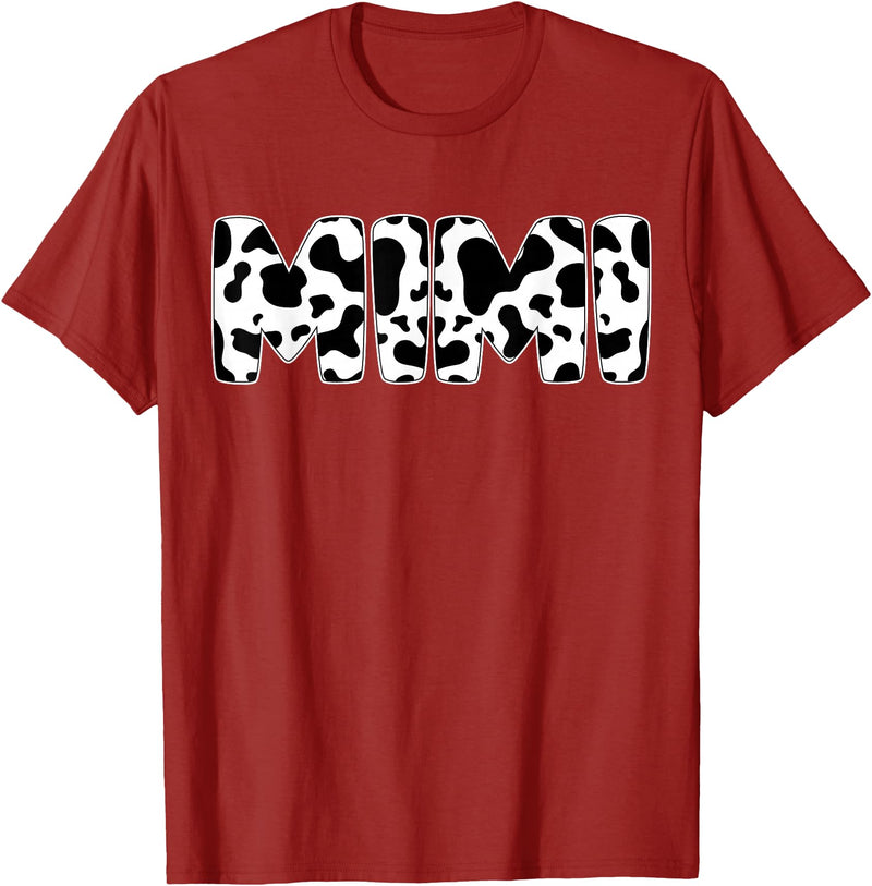 Family Matching Gifts Cow Mimi Cow Print Cow Pattern Mother's Day T-Shirt - Cranberry Red