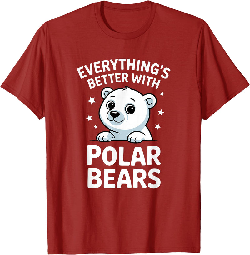 The Cute Animal Apparel Company Cute Polar Bear Lover Adults or Kids Boys Girls Polar Bears T-Shirt - Cranberry Red