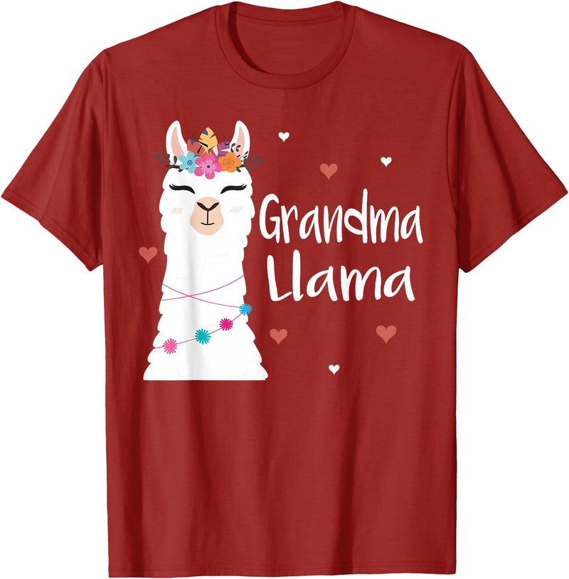 Me & Mommy Llama Co. Grandma Llama Cute Llamas Lover Best Grandmother Ever T-Shirt - Cranberry Red