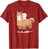 Kawaii Valentine Llama And Cat Design Cute Llama And Cat T-Shirt - Cranberry Red