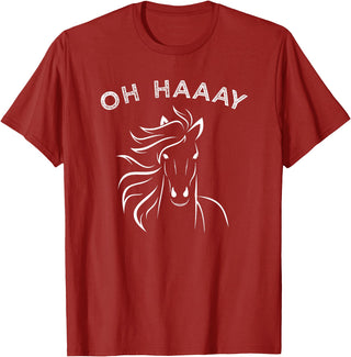 Horse Tee Apparel Funny Oh Haaay Horse T-Shirt, Funny Oh Hey Horse Tee T-Shirt - Cranberry Red