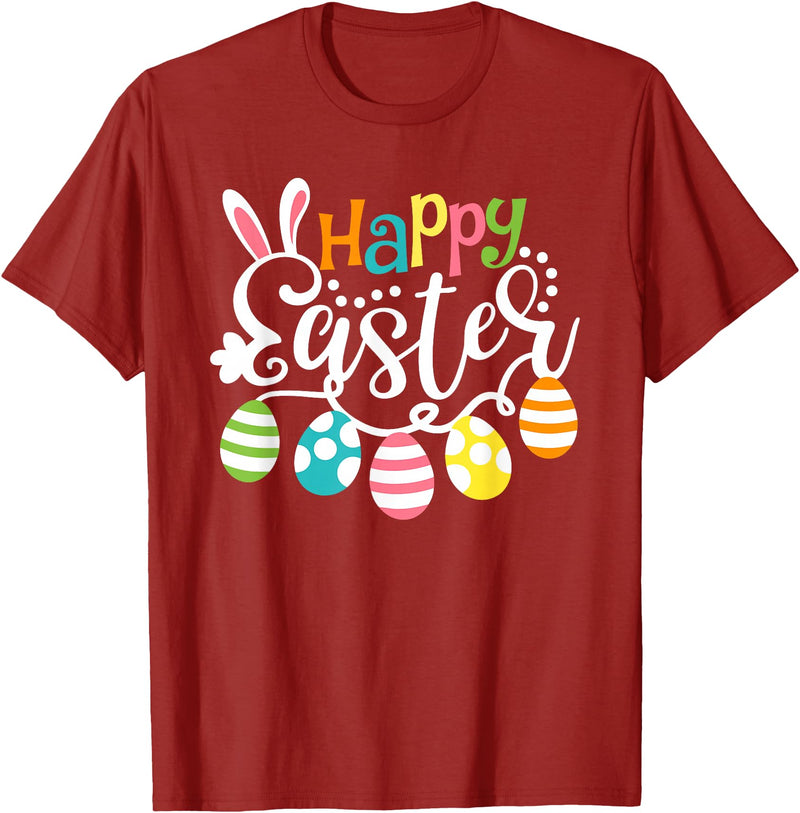 Happy Easter Bunny Rabbit Face Funny Easter Day Women Girls T-Shirt (Black) in Cranberry Red