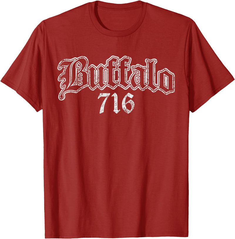 Buffalo NY by Kruzelly Vintage Buffalo New York 716 T-Shirt - Cranberry Red