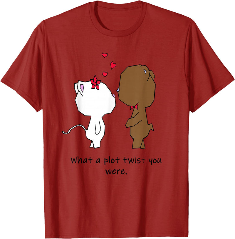 Valentinstag Geschenk - Love Animal Couple Love Animal Cat and Bear Couple - Valentine's Day Gift T-Shirt - Cranberry Red