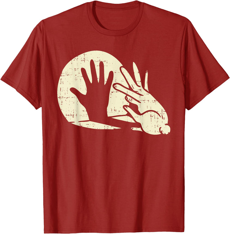 Funny Rabbit Animal Bunny Lover Shadow Play Pun Gift T-Shirt in Cranberry Red