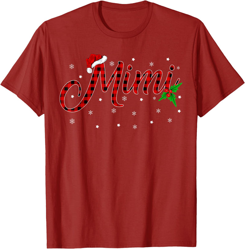 Buffalo Plaid Matching Christmas Pajamas Gifts Funny Matching Family Buffalo Plaid Mimi Christmas Pajama T-Shirt - Cranberry