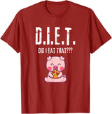 Drink Eat Enjoy Weight Gain Worry Diet Later CLR D.I.E.T. Did I Eat That Hungry Food Pig Pizza Buffet Novelty T-Shirt - Cranberry Red