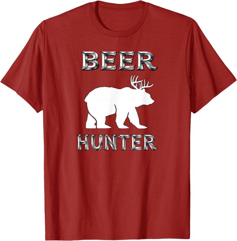 funny Beer Hunter shirt Funny Bear Deer BEER Hunting Tee Shirt T-Shirt - Cranberry Red