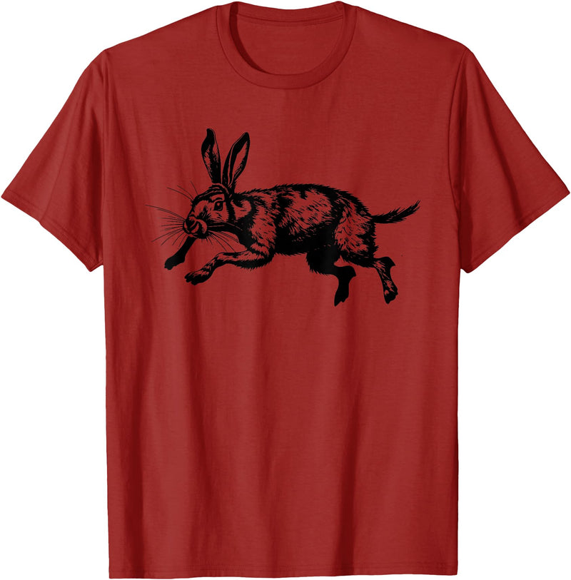Jackrabbit Bunny Rabbit Hare Minimalist Animal Drawing T-Shirt in Cranberry Red