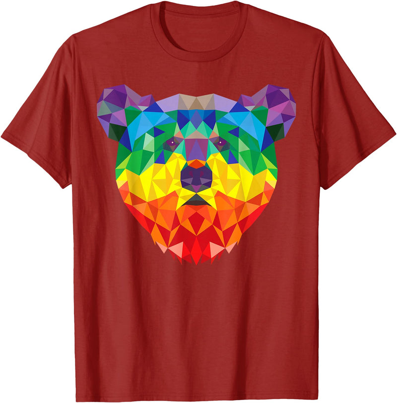 Bear Gay Pride Novelty by Ryan Co. Geometric Bear LGBT Rainbow Flag Gay Pride Men Women T-Shirt - Cranberry Red