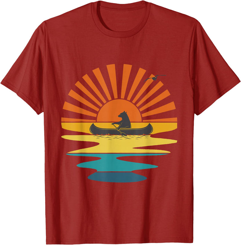 BOLD POD Sunset Canoe Bear T-Shirt - Cranberry Red