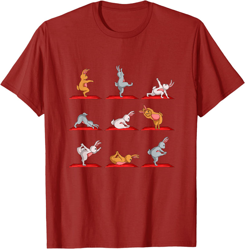 Yoga Rabbit Figurines Bunny Yoga T-Shirt in Cranberry Red