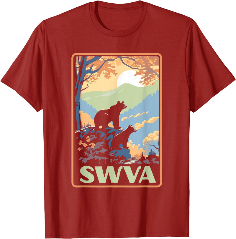 Giant Step Design Co. SWVA Southwest Virginia Black Bears Vintage Parks Poster T-Shirt - Cranberry Red