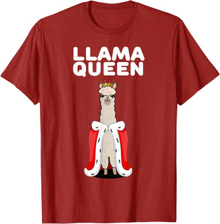 Womens Llama Shirts for Girls Llama Queen | Girls Llama Tshirt | Womens Llama T-Shirt - Cranberry Red