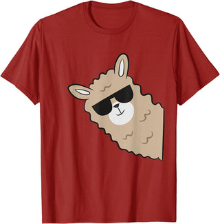 Funny Llama And Alpaca Gifts Cute Llama Alpaca with Sunglasses Funny Llama T-Shirt - Cranberry Red