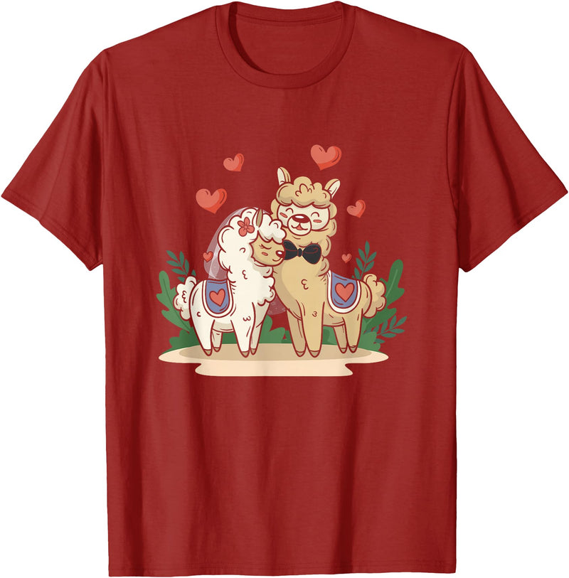 Llama Bride and Groom Wedding Matching Couple Llama Bride and Groom Wedding Art Matching Couple Loving T-Shirt - Cranberry Red