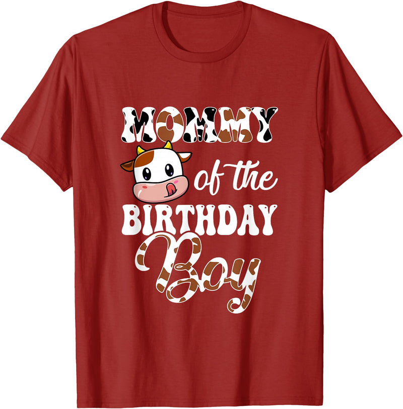 Love Family Matching Mommy of The Birthday Boy Cow Farm 1St Birthday Boy T-Shirt - Cranberry Red