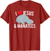 Sea Cows Tees I Love Jesus and Manatees, Cute Christian Manatee T Shirt T-Shirt - Cranberry Red