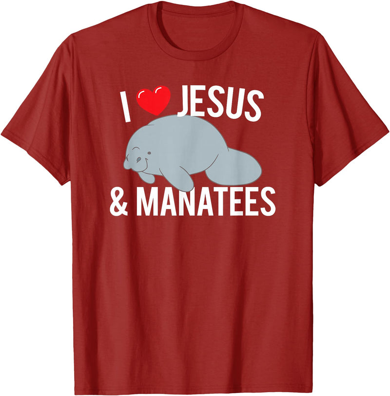 Sea Cows Tees I Love Jesus and Manatees, Cute Christian Manatee T Shirt T-Shirt - Cranberry Red