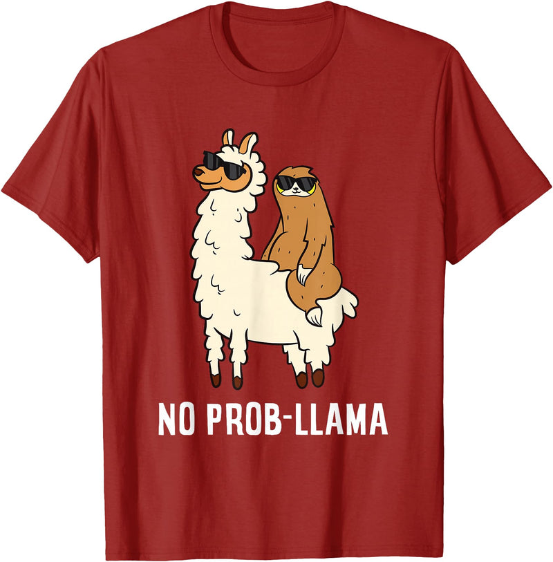The Llama Lover No Prob-llama Cute No Prob Llama T-Shirt - Cranberry Red