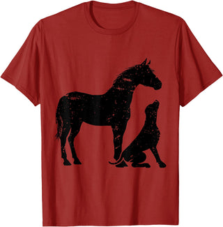 Horse And Dog Companions Forever Horse and Dog Silhouette Love Harmony T-Shirt - Cranberry Red