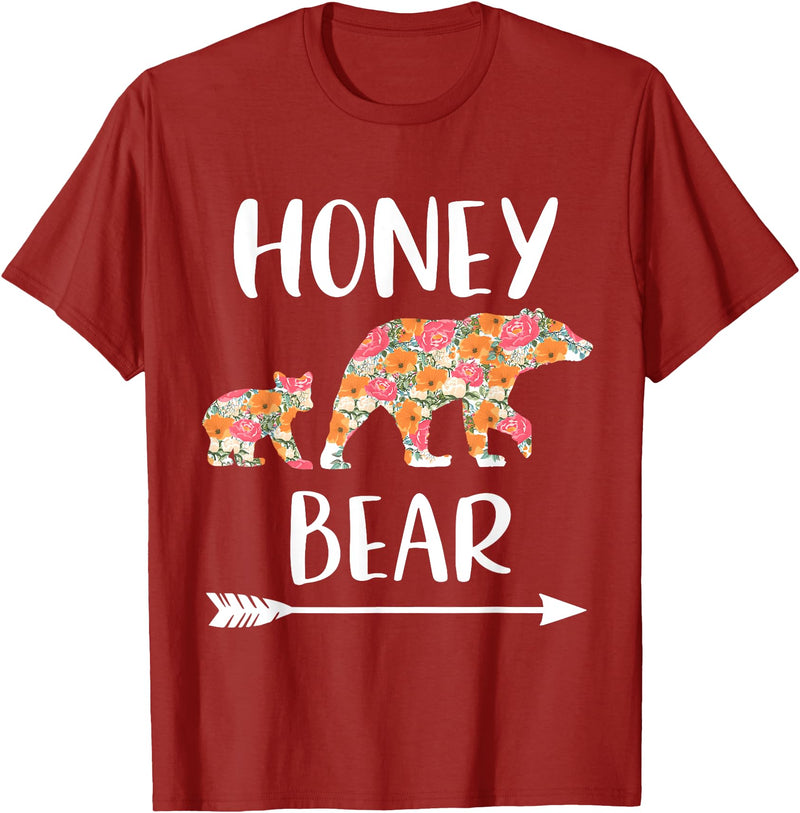 Matching Family Grandma Bear Boho by Foxio Floral Bear Matching Family Outfits Funny Honey Bear T-Shirt - Cranberry Red