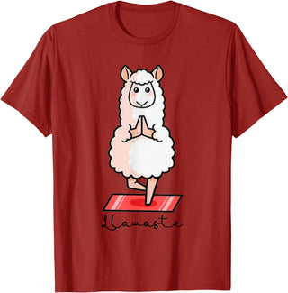 Dibba Designs Llamaste Llama Alpaca Yoga Exercise Fitness Gym Workout T-Shirt - Cranberry Red