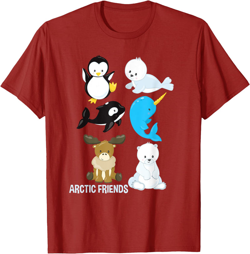 Adorable Sea Animals Tees Arctic Animals Penguin Seal Whale Polar Bear Narwhal T-Shirt T-Shirt - Cranberry Red