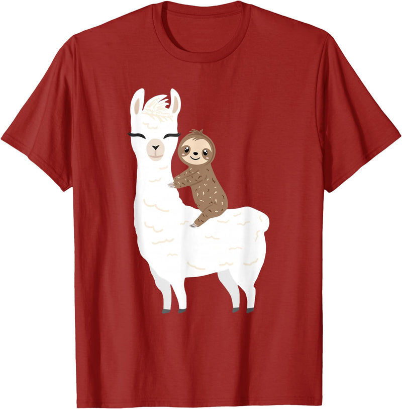 Sloth & Llama Animal Gifts Sloth Riding Llama Shirt Funny Birthday Gift for Boy, Girl T-Shirt - Cranberry Red