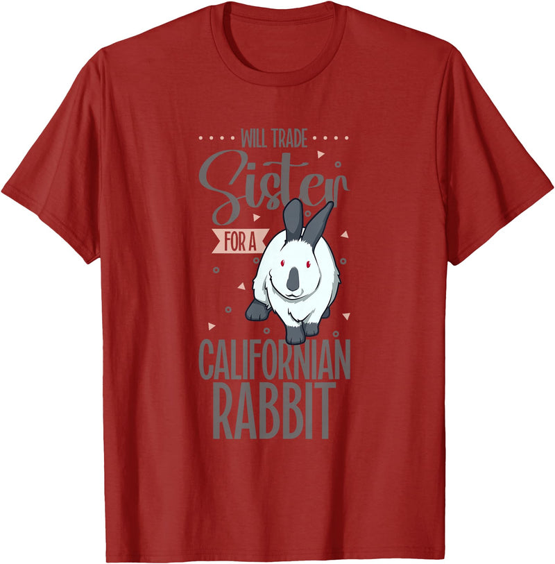 My Sister Against a California Rabbit T-Shirt in Cranberry Red