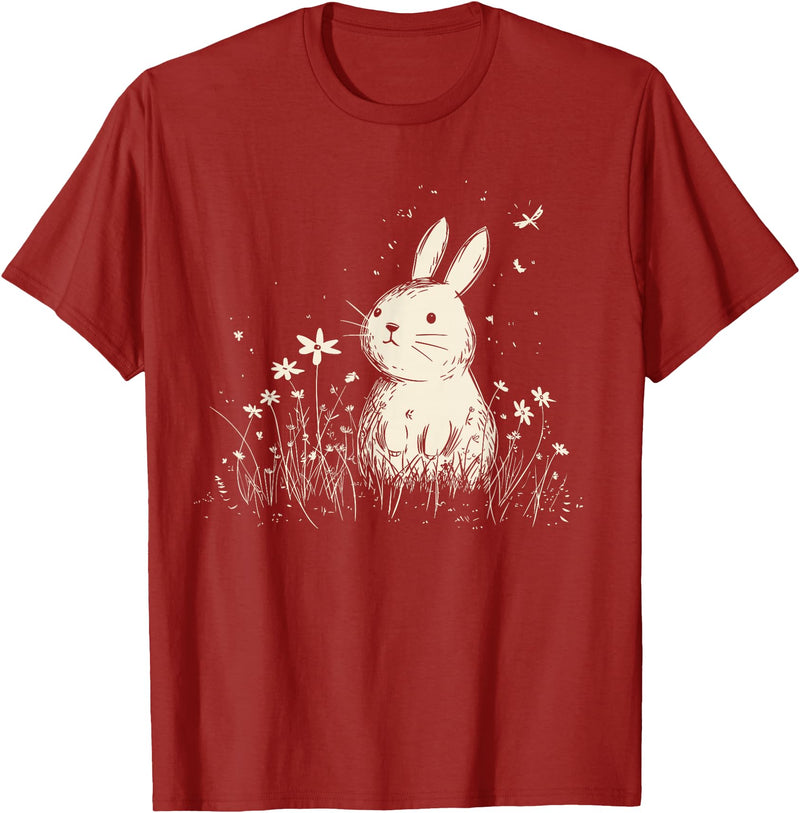 Bunny Rabbit Chibi Japanese Kawaii Cute Animal Alt Aesthetic T-Shirt in Cranberry Red