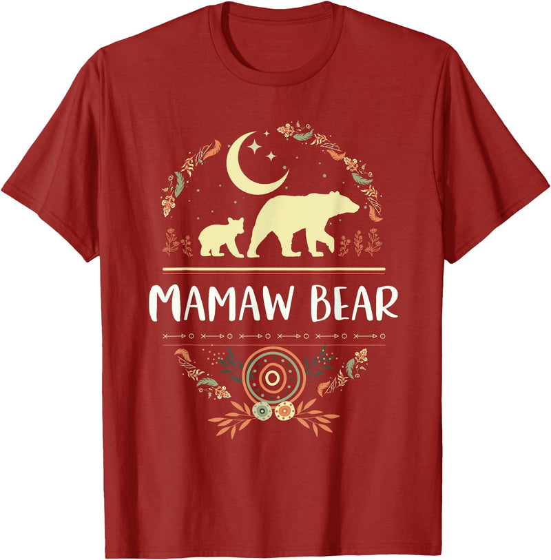 Matching Family Grandma Bear Boho by Foxio Mamaw Bear Floral Matching Family Funny Grandma Bear Boho T-Shirt - Cranberry Red