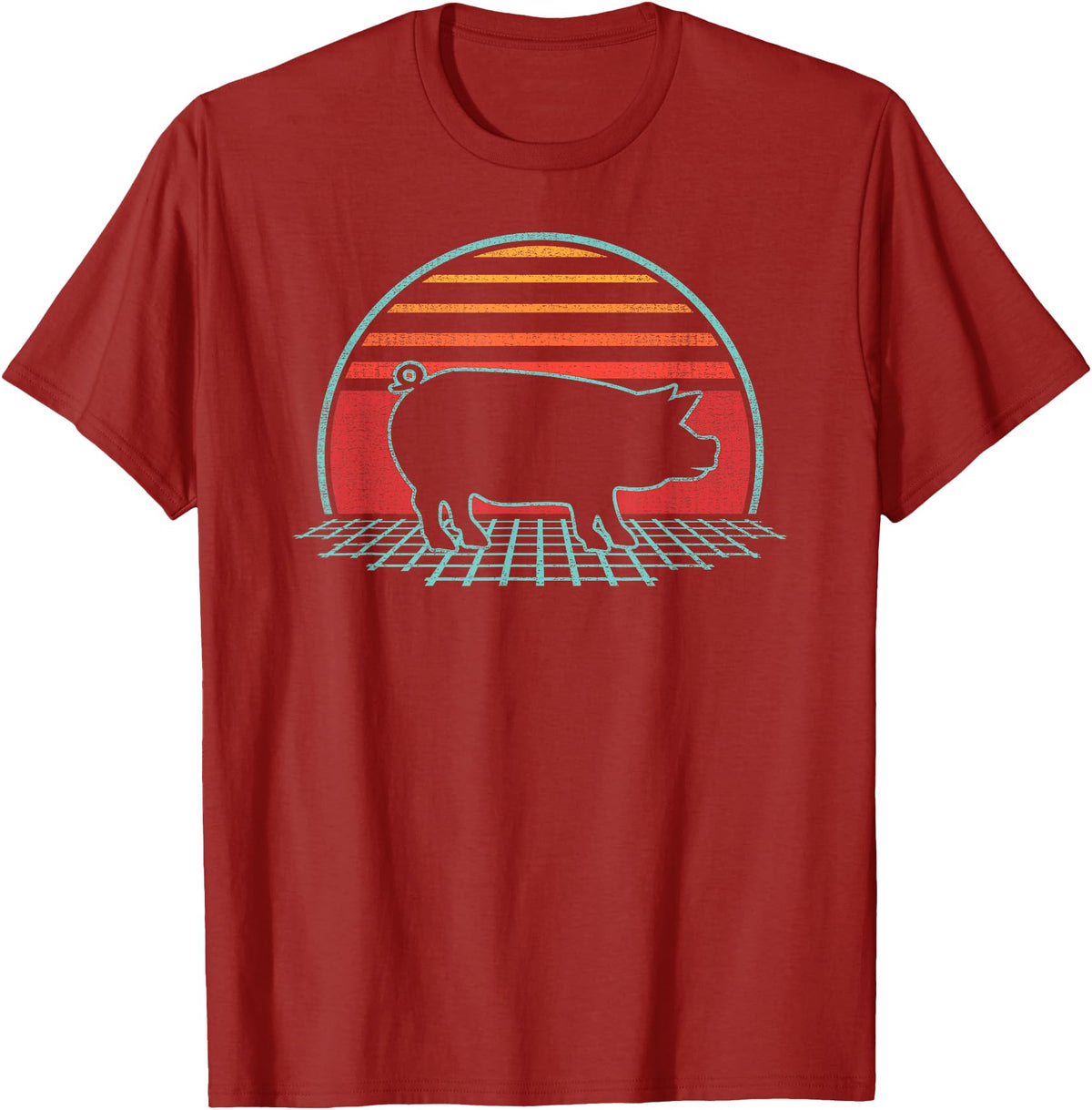 Pig Retro Vintage Style Pig Lover Farmer Farm Animal Retro Vintage 80s Style T-Shirt - Cranberry Red