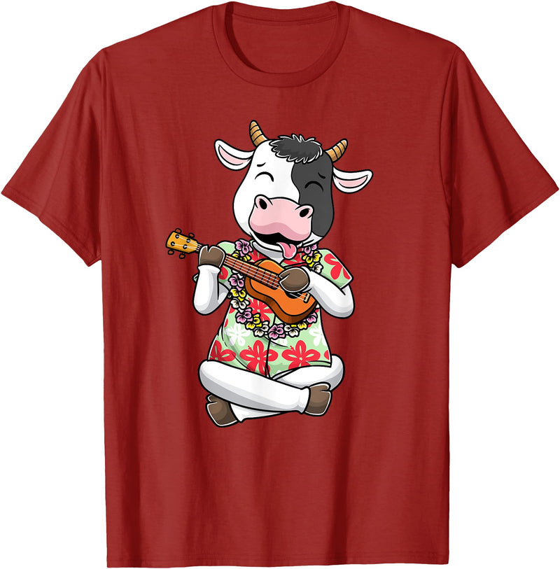 Luvhawaiiantha Cow With Ukulele Hawaiian Hawaii Summer Luau Aloha Farmer Men Women Kids T-Shirt - Cranberry Red