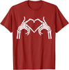Skeleton Hand Halloween Trendy Novelty Graphic Art Skeleton Hands Heart Sign Halloween Tops T-Shirt - Cranberry Red