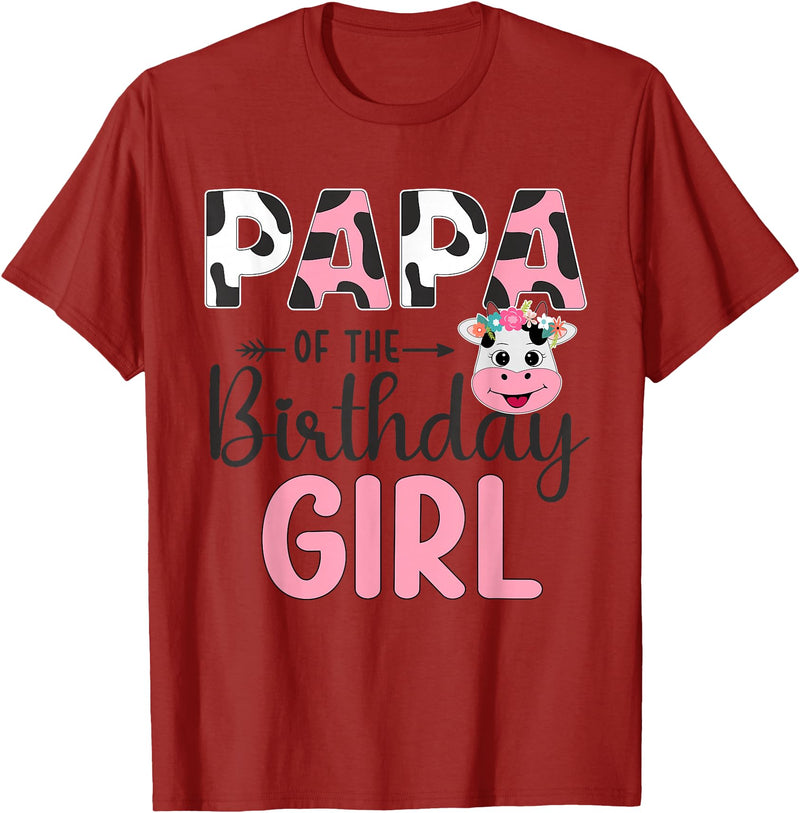 Cow Birthday Shirt For Family Men Women Cow Lover Papa of The Birthday Girl Farm Cow 1 St Birthday Girl T-Shirt - Cranberry