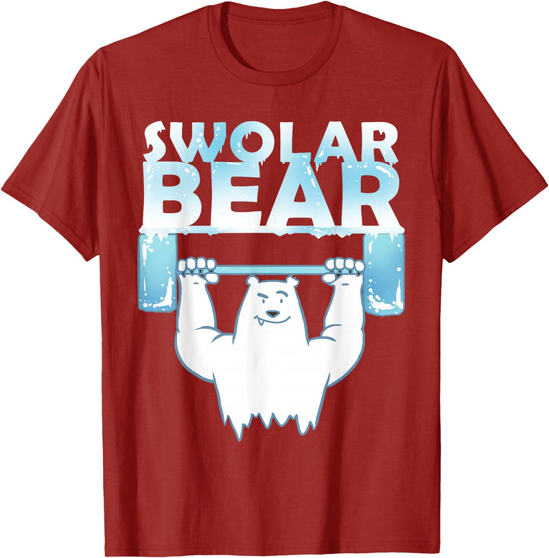 Funny Weightlifter Tees Funny Polar Bear Swolar Bear Lifting Tshirt T-Shirt - Cranberry Red