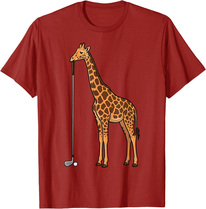Golf Golfing Golfer Giraffe Animal Safari Giraffe Golf T-Shirt - Cranberry Red