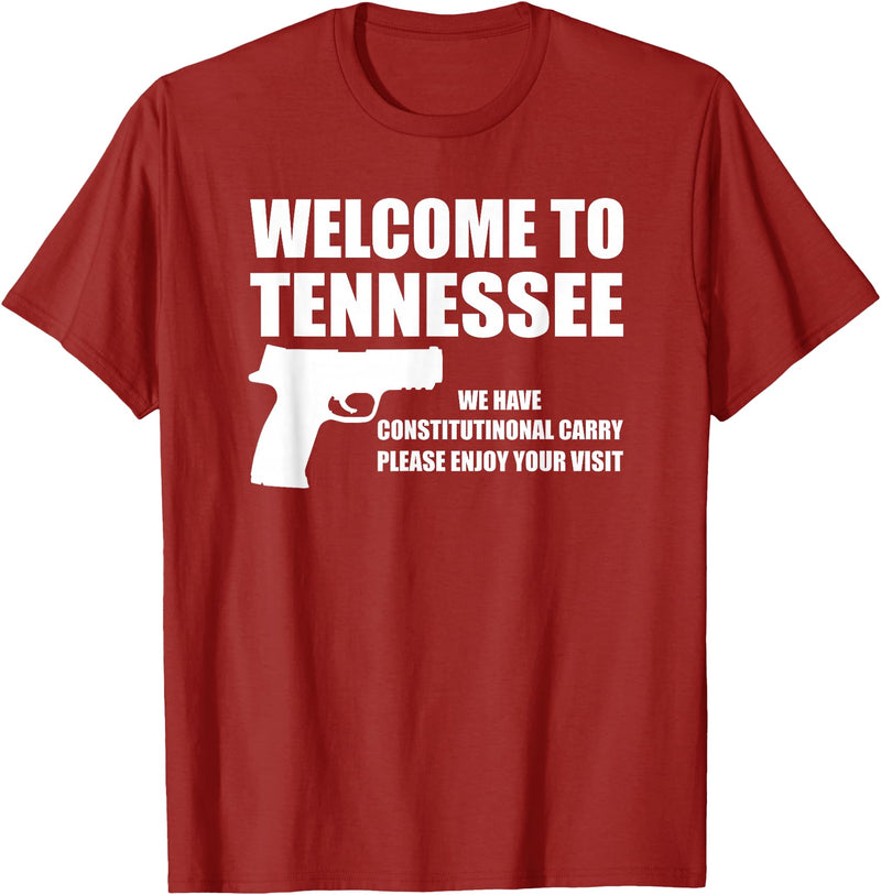 Welcome To Tennessee Bear Arms Gifts Welcome To Tennessee Pro Gun T-Shirt - Cranberry Red