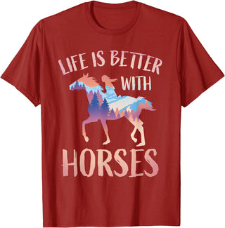 Horse Riding Gifts For Girls And Women Horse Rider - Life Is Better With Horses T-Shirt - Cranberry Red