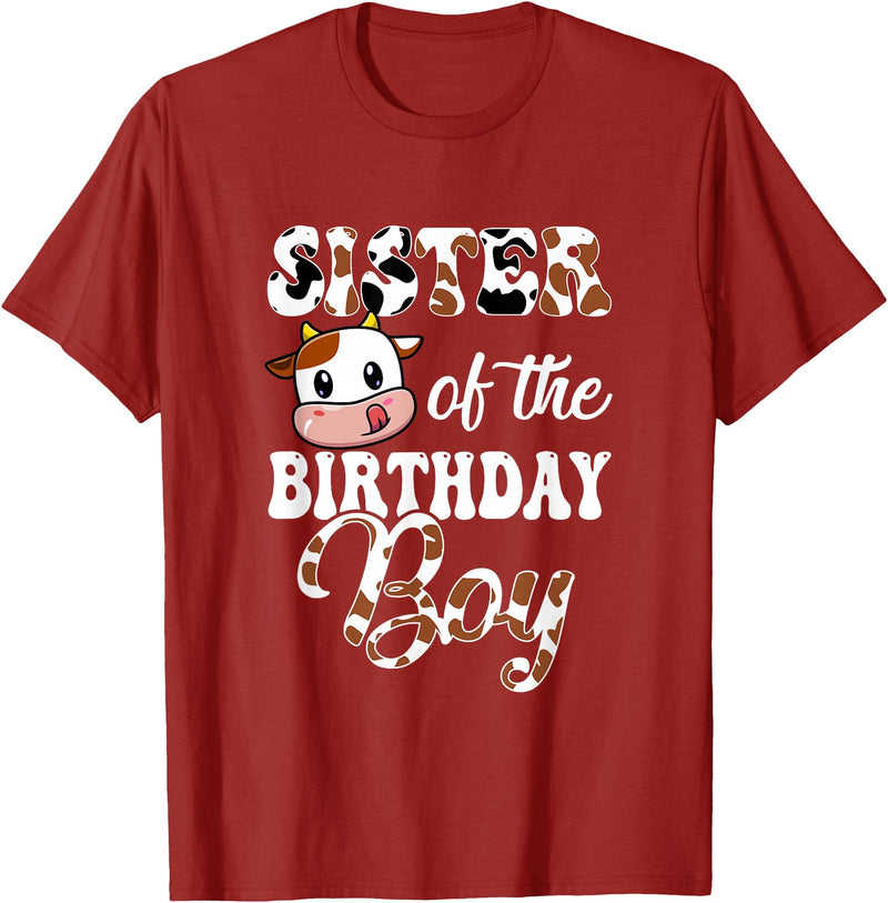Love Family Matching Sister Of The Birthday Boy Cow Farm 1St Birthday Boy T-Shirt - Cranberry Red