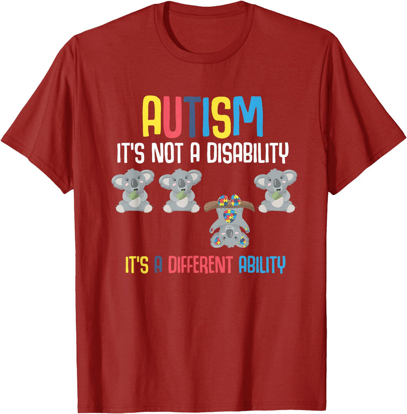 Autism Awareness Gifts Cute Koala Bears Its A Different Ability Autism Awareness T-Shirt - Cranberry Red