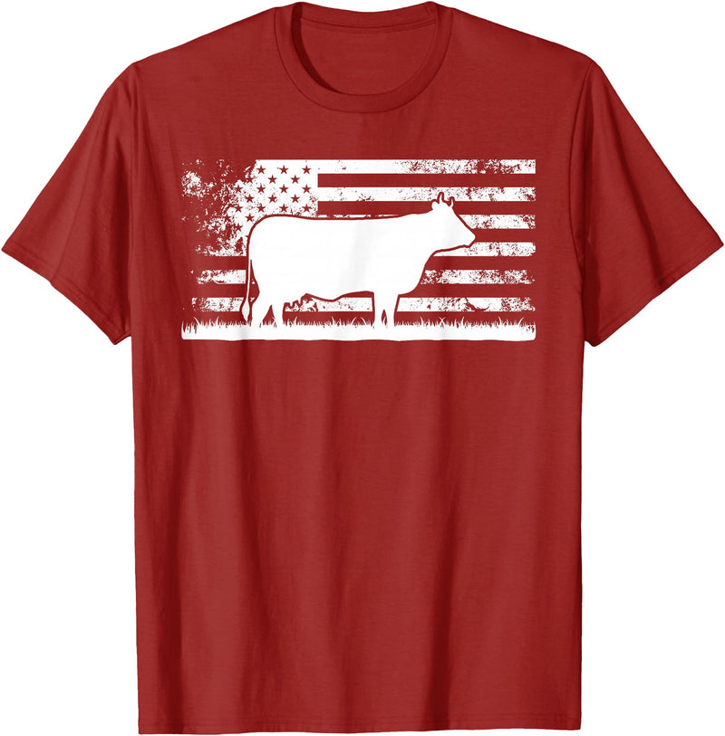 Funny Charolais Rancher Gift for Cattle Lover American Flag - American Cow Charolais Rancher T-Shirt - Cranberry Red