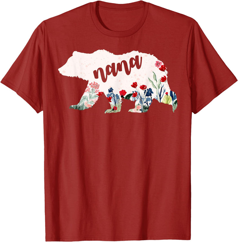 Nana Shirts By No1 Tees Nana Bear Shirt - Nana Bear Water Color Flower Grandma T-Shirt - Cranberry Red