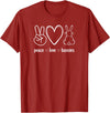 Peace Love Bunnies, Funny, Jokes, Sarcastic Sayings T-Shirt in Cranberry Red
